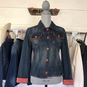 Contemporary by Daniel K Denim Jacket with Coral Trim Women Size Small
